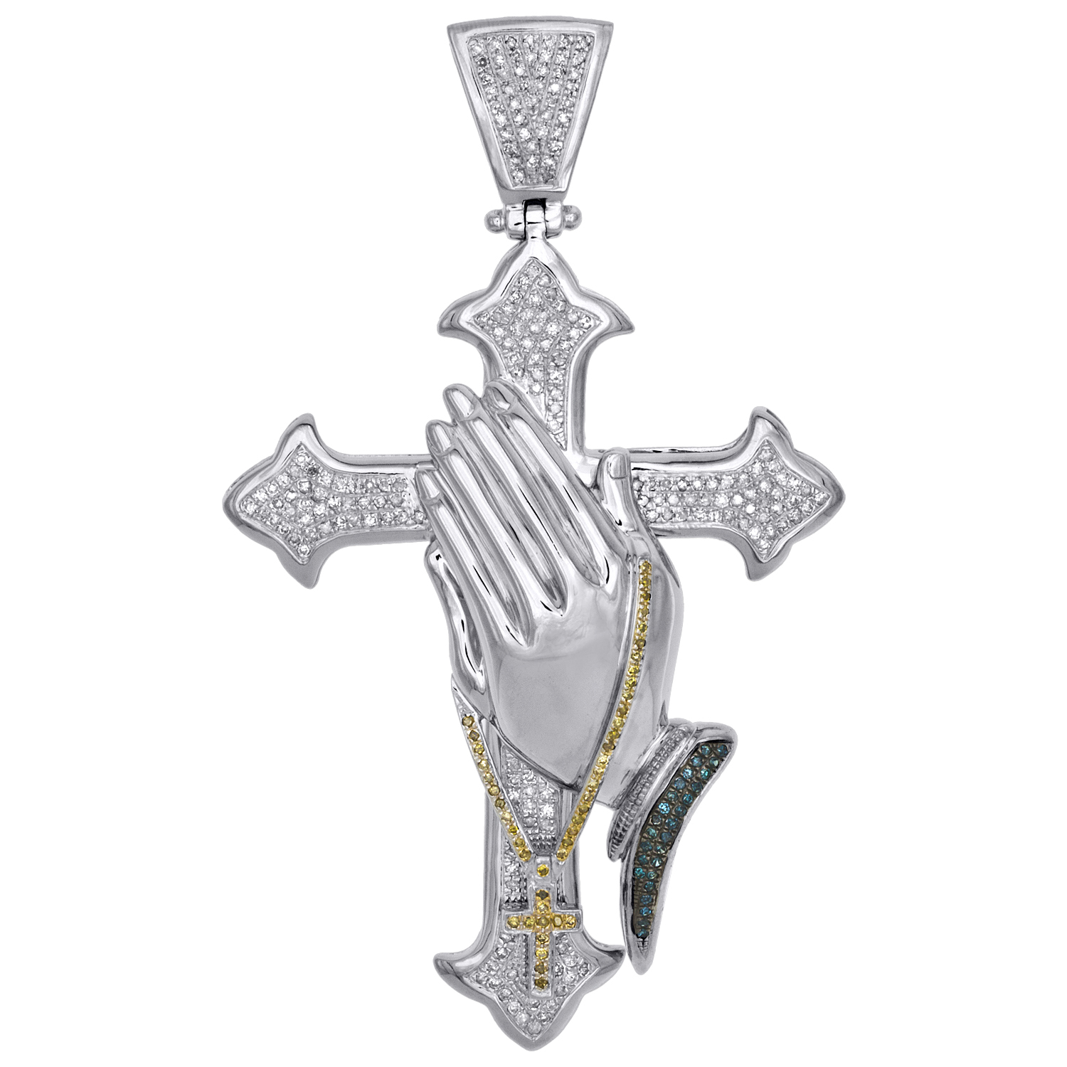 14k Large Rose Gold Prayer Hands With Prayer Beads Charm Pendant