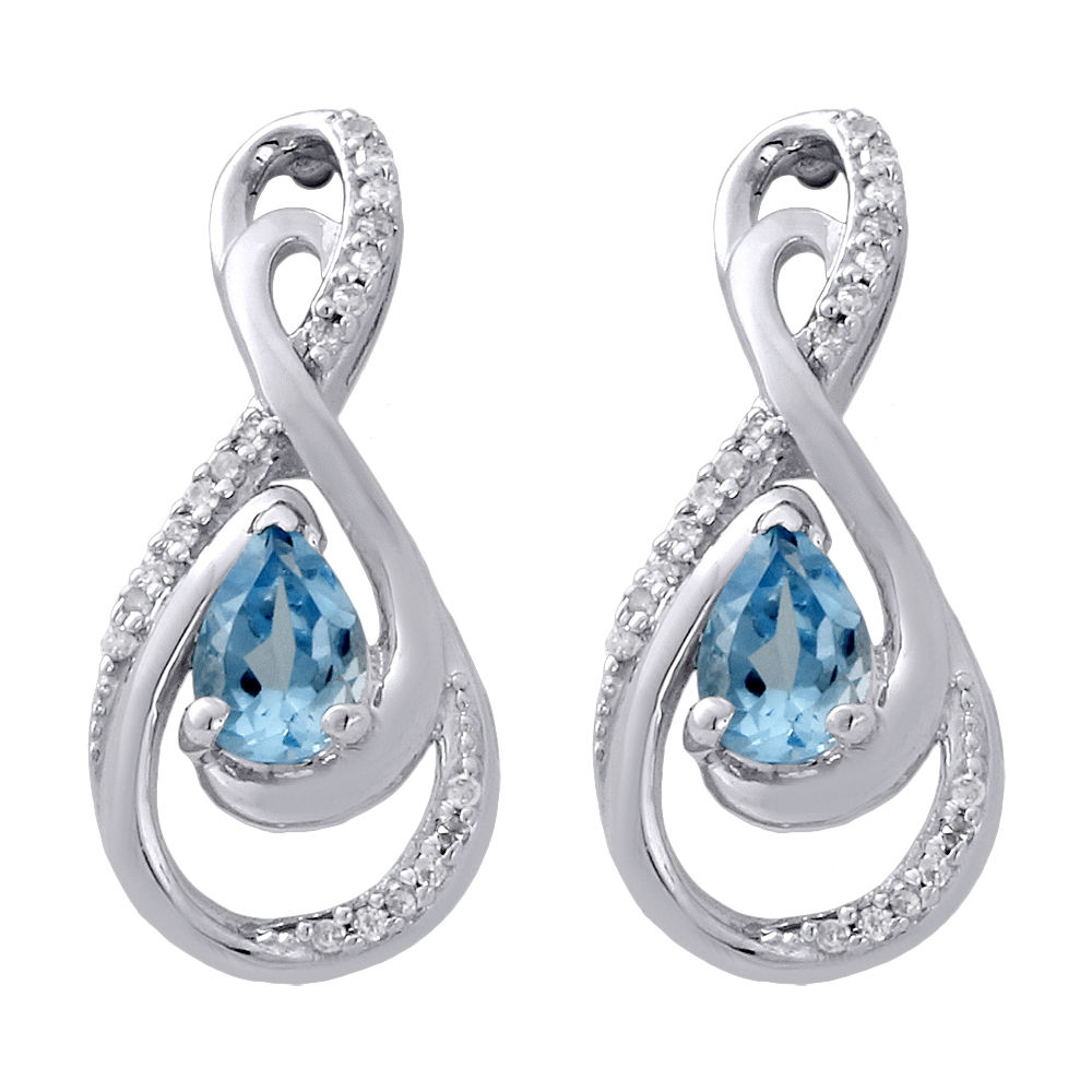10K White Gold Created Topaz & Diamond Infinity Drop Dangle Earrings 0. ...