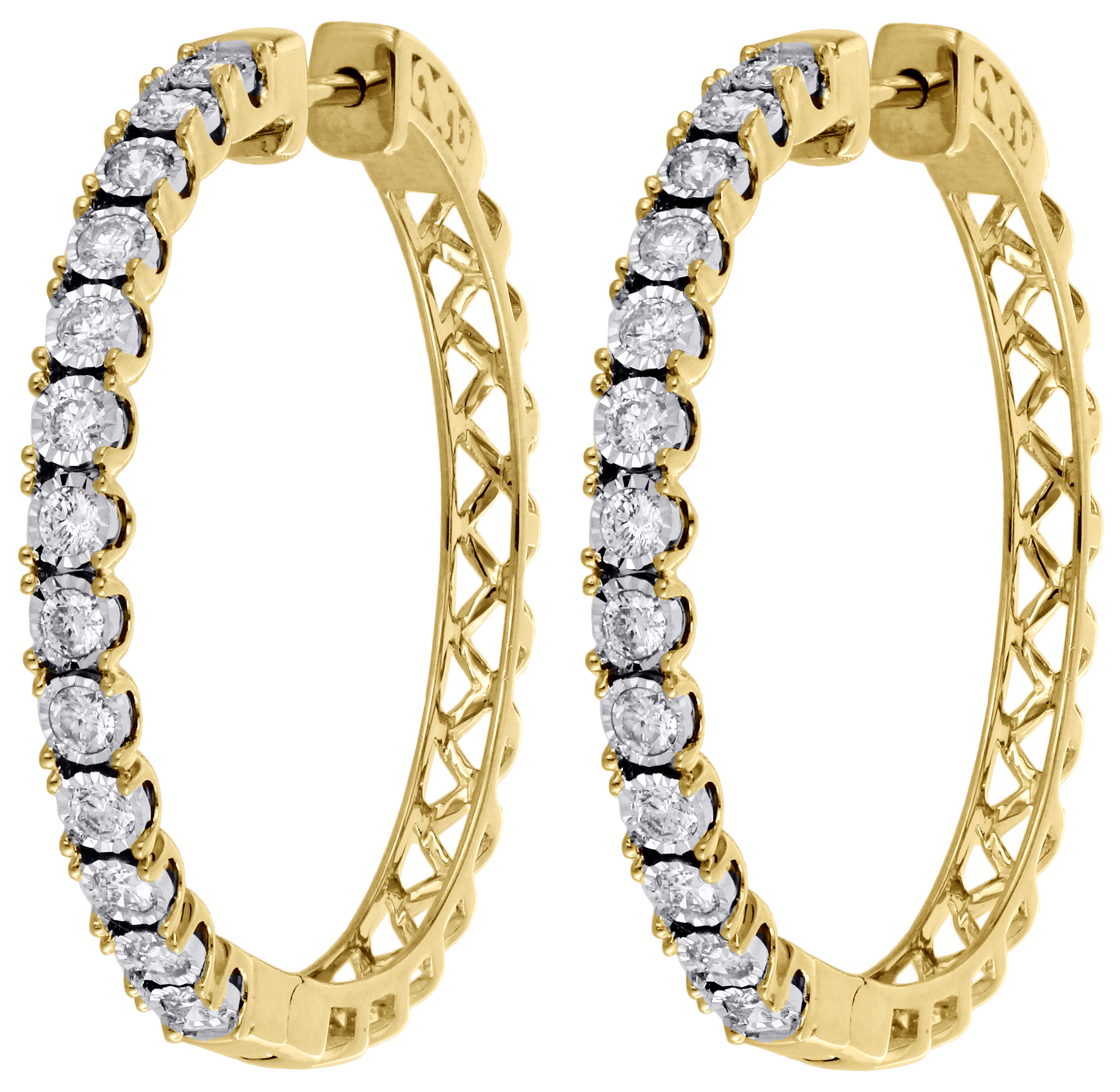 10K Yellow Gold Diamond One Row Bezel Set 1.55" Hoops Huggie Earrings 1.50 CT. eBay