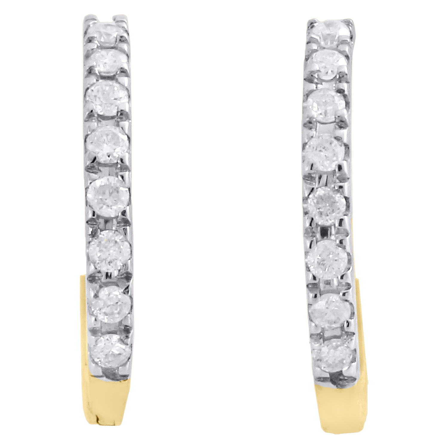 14K Yellow Gold Plain Domed 11 mm Length Baguette CZ Channel Set Huggie Hoop Earrings