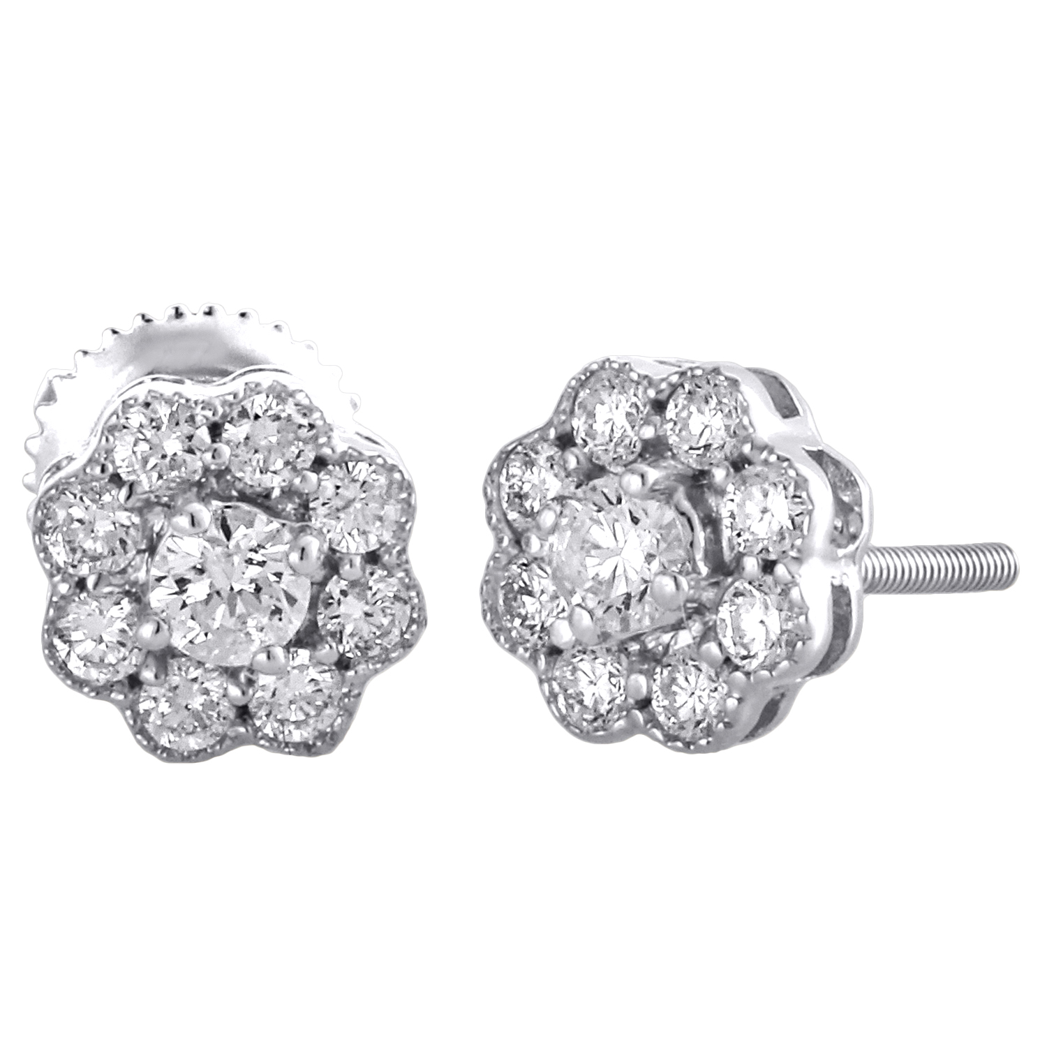 Black Diamond Solitaire Flower Studs Earrings Round Cut 10K White Gold 0.20 CT