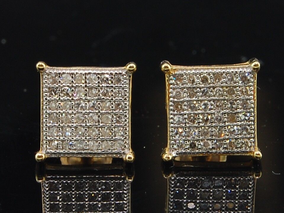 Fine Earrings Yellow Diamond Studs 10K Yellow Gold 0.50 CT Pave Pointed ...