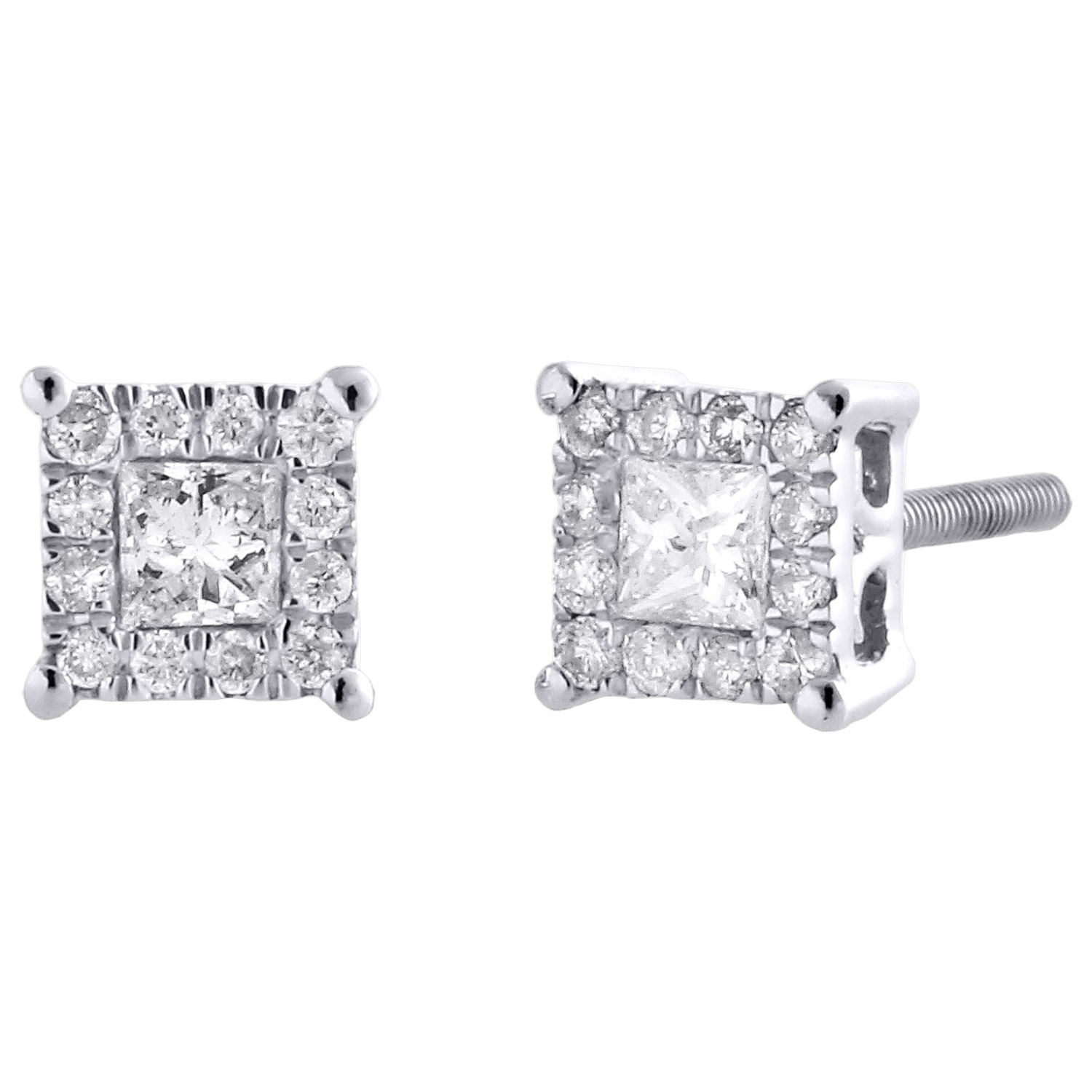Véritable 14K Or blanc 1 ct brillant création boucles d/'oreille en Diamant Rond Clou Vis-Back