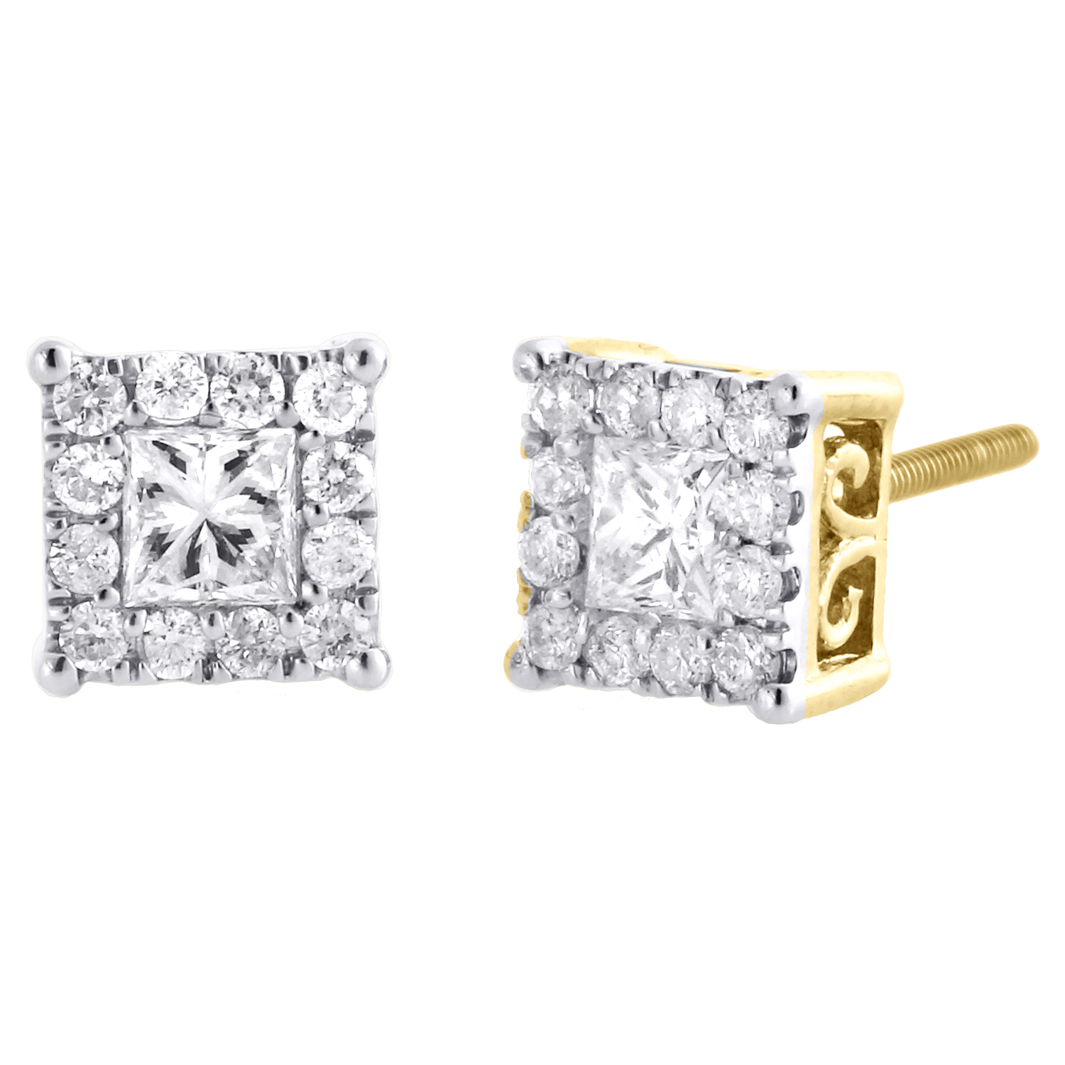 Véritable 14K Or blanc 1 ct brillant création boucles d/'oreille en Diamant Rond Clou Vis-Back