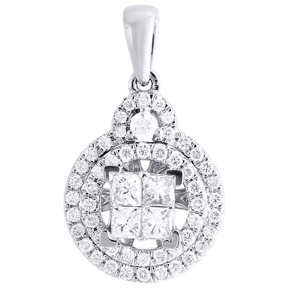 American Set Co 14k White Gold Cluster CZ Square Pendant Charm
