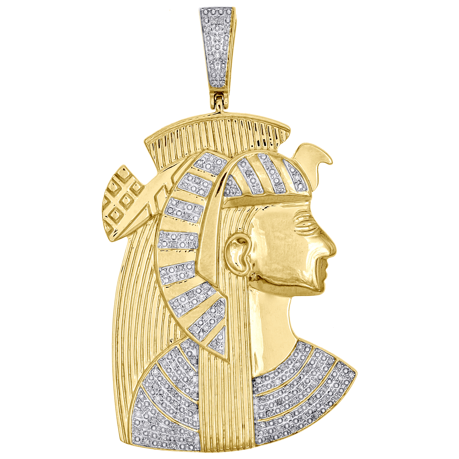 10K Yellow Gold Diamond Nefertiti Egyptian Queen Pendant 2.6