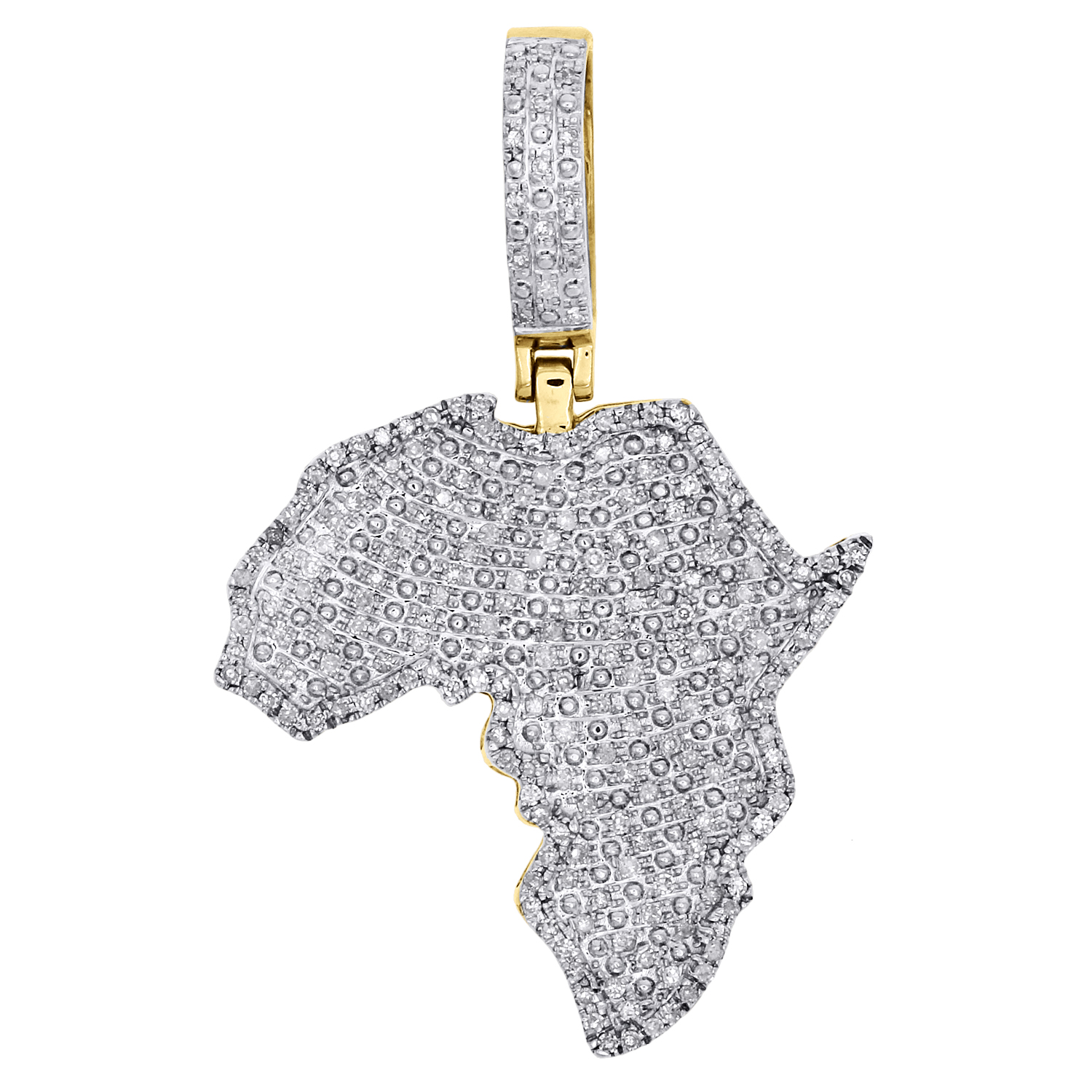 10K Yellow Gold Real Diamond Africa Country Map Pendant 1.70