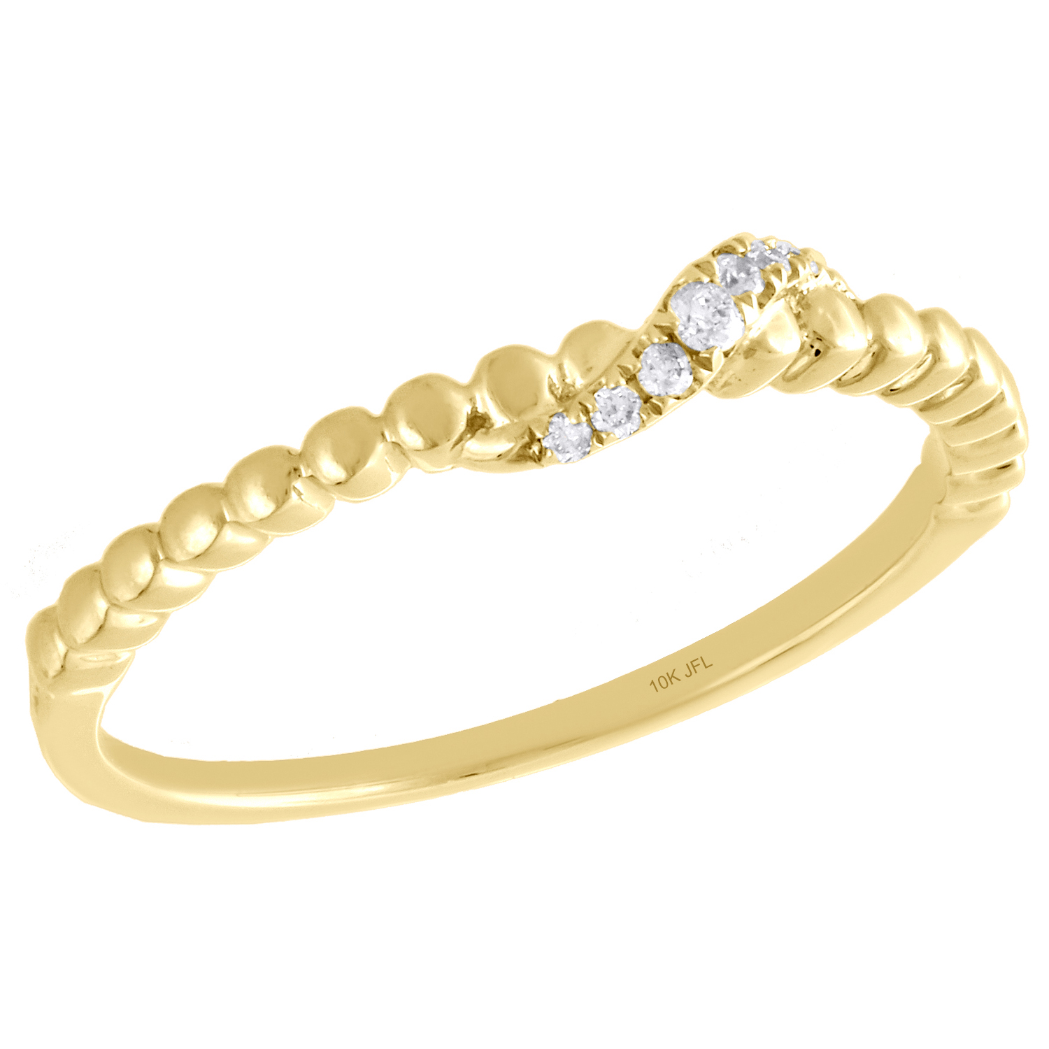 10K Yellow Gold Pave Set Diamond Chain Link Stackable Right Hand Ring 0.03 Ct.