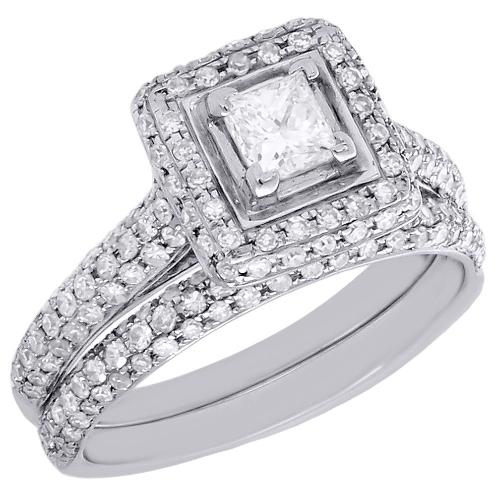 Princess Cut Solitaire Diamond Bridal Set 14K White Gold Engagement ...