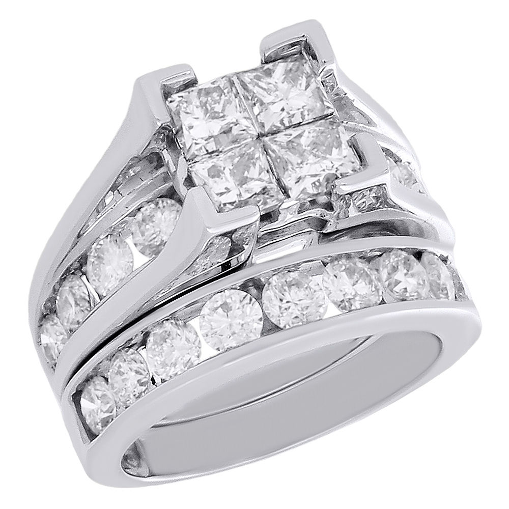 14K White Gold Quad Princess Diamond Channel Set Engagement Ring Bridal