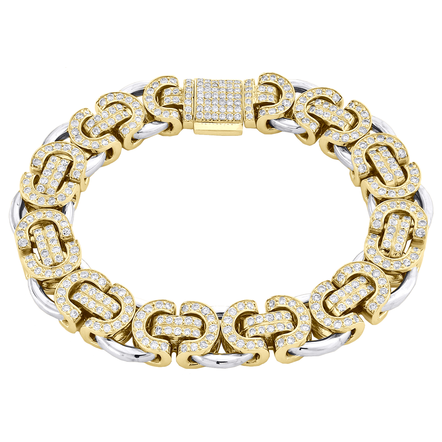 Solid 10K Two Tone Gold Diamond Fancy Byzantine Link 13.50mm Bracelet 8 ...