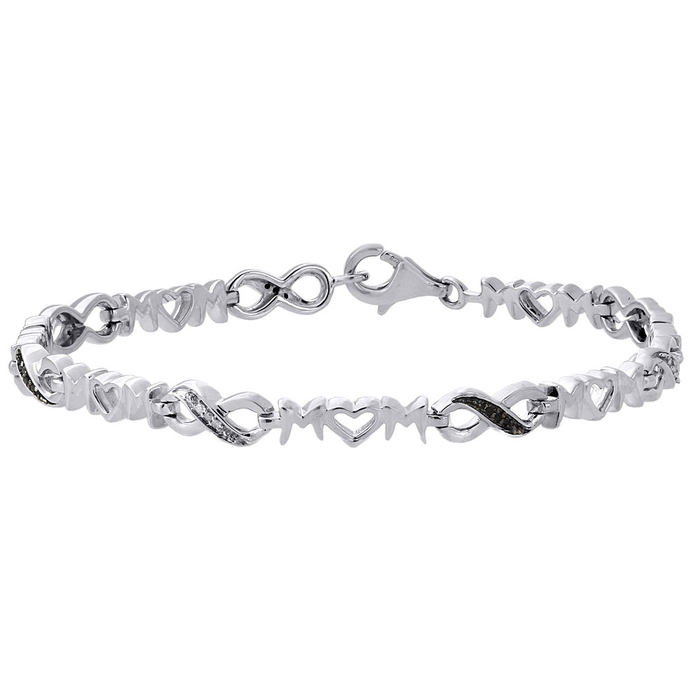 ctw Infinity White and Black Diamond Bracelet 1//2 Carat in Sterling Silver