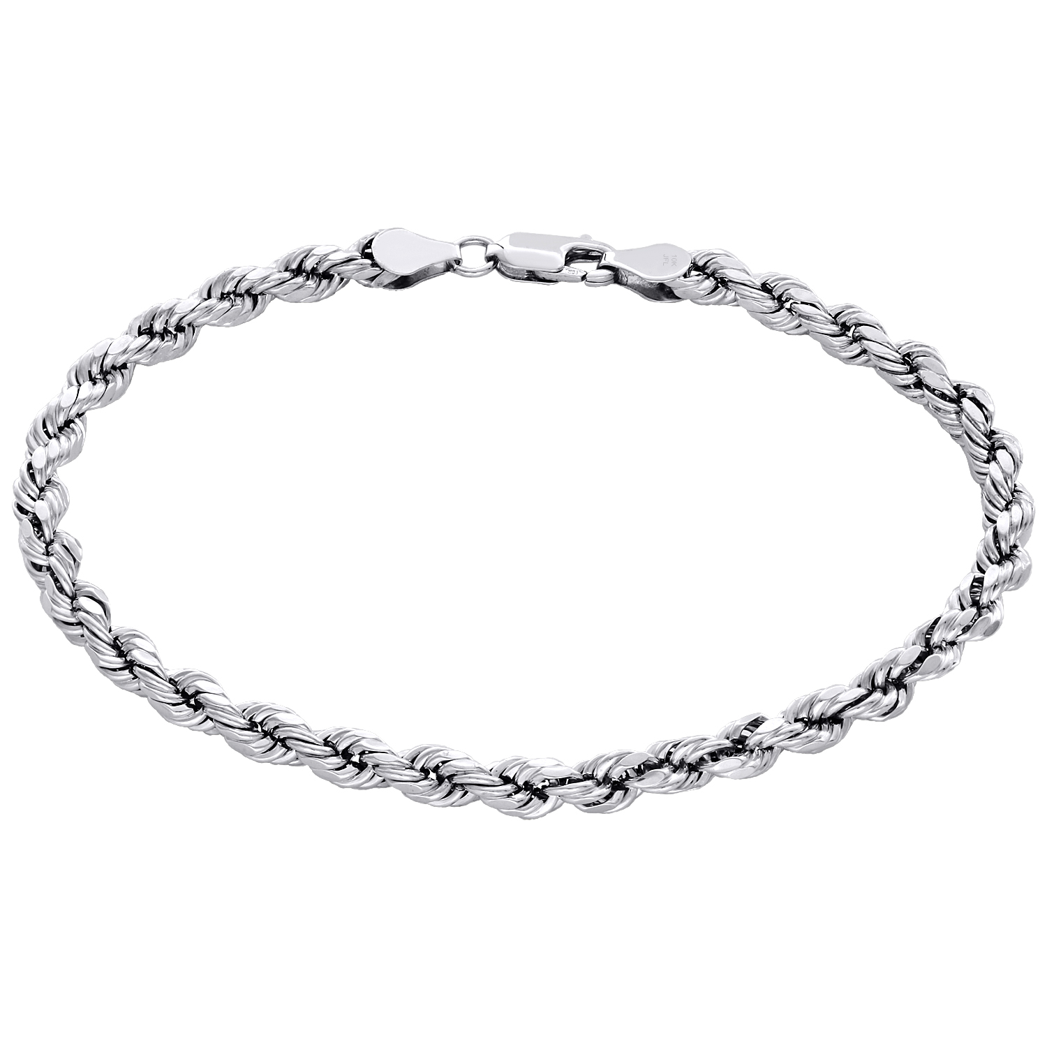 10K White Gold Diamond Cut 5mm Hollow Rope Link Unisex Bracelet