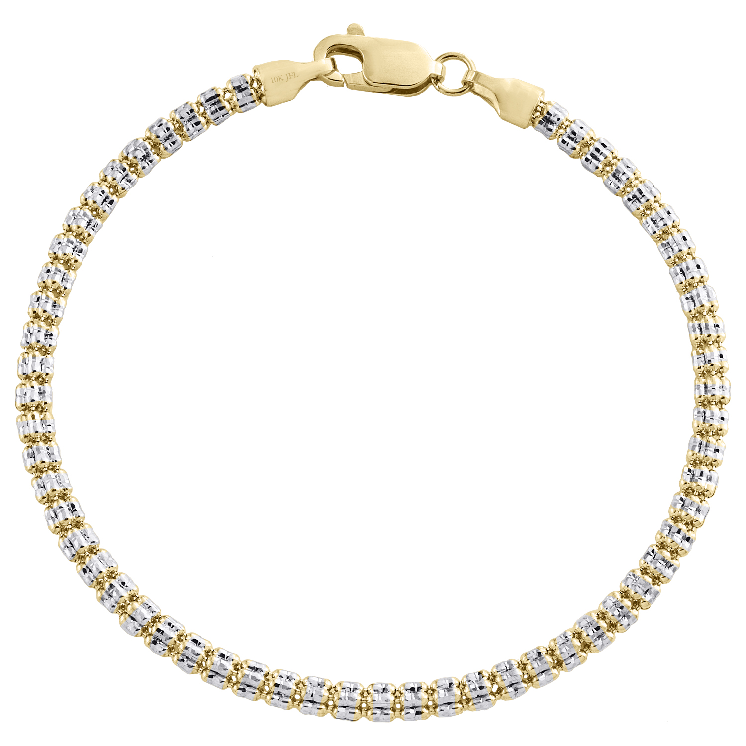 TwoTone Diamond Cut Heart Link Bracelet Real 10K Yellow White Gold FREE SHIPPING