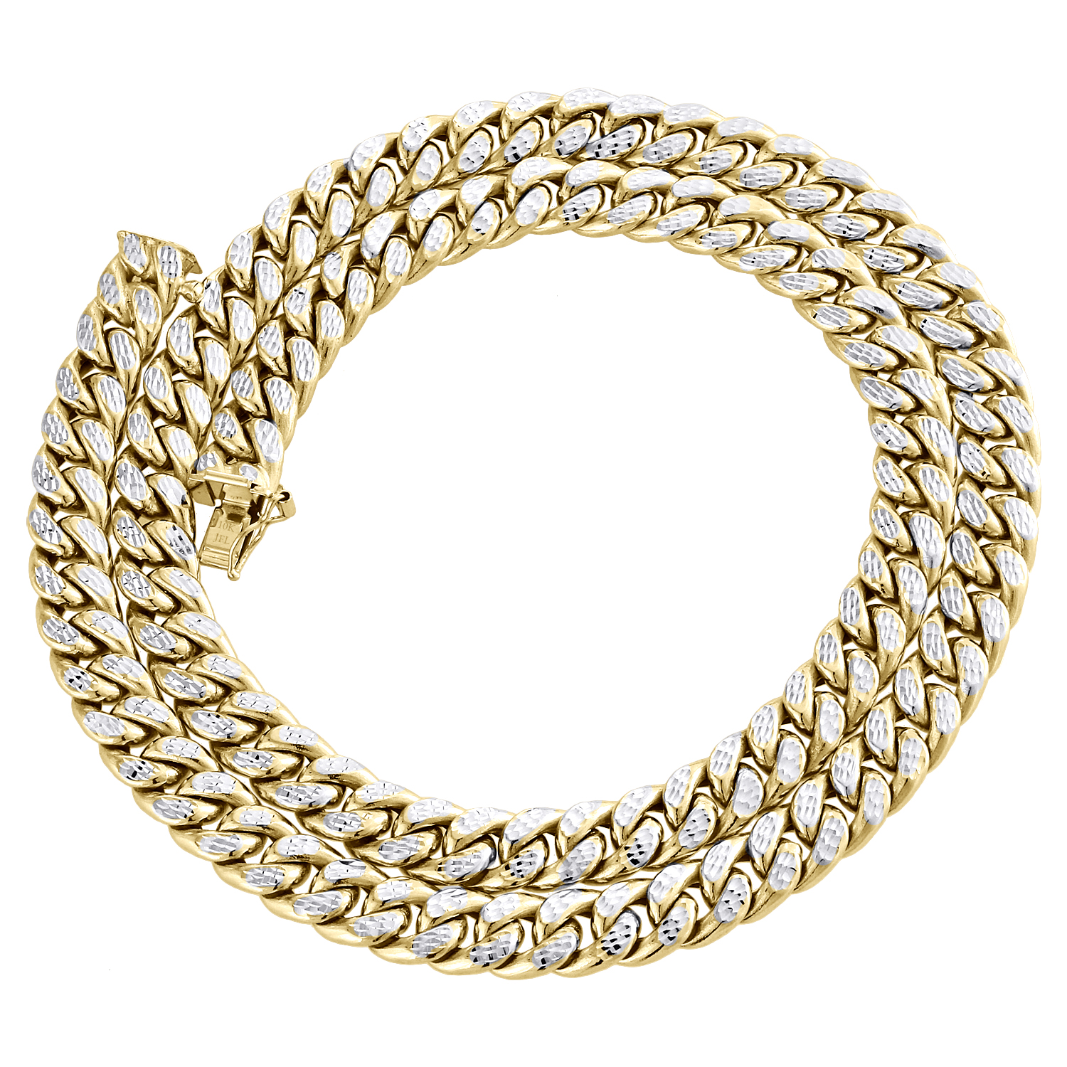 10K Yellow Gold Diamond Cut Hollow Miami Cuban Link Chain 8.50mm Box ...