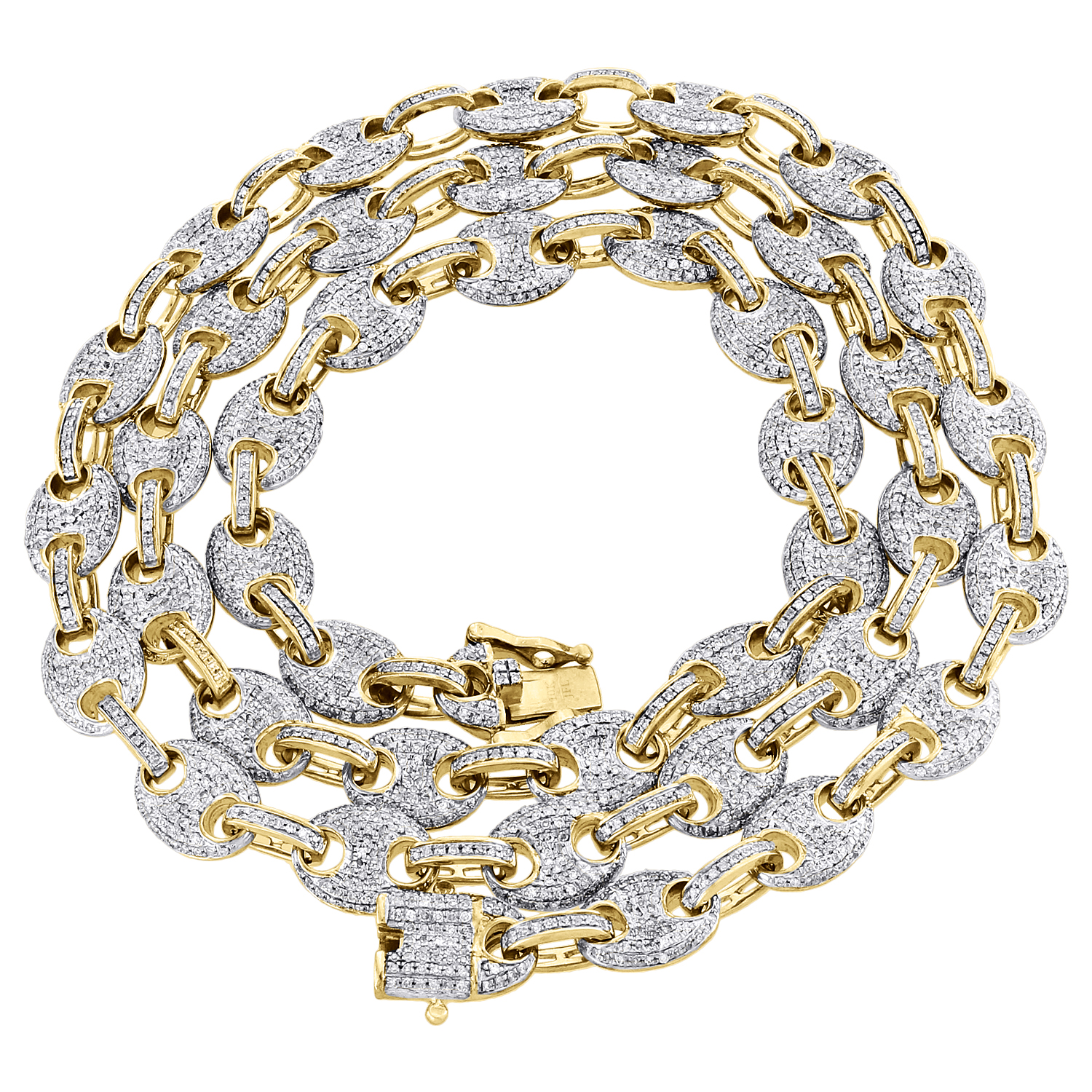 Solid 10K Yellow Gold 8mm Puff Gucci Link Diamond Chain 24" Necklace 4.