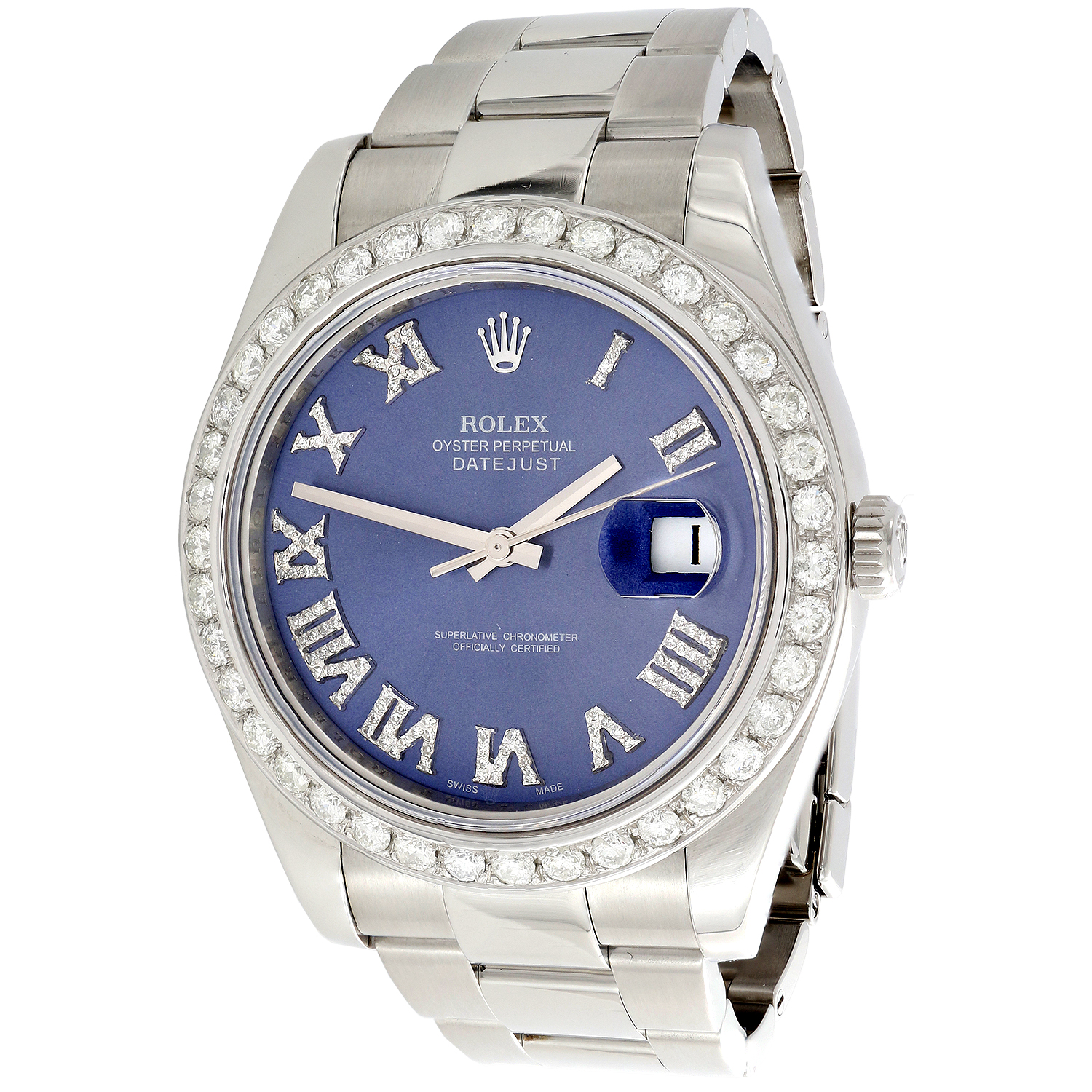 Mens DateJust II Rolex 116300 Diamond Watch 41mm Blue Roman Numeral ...