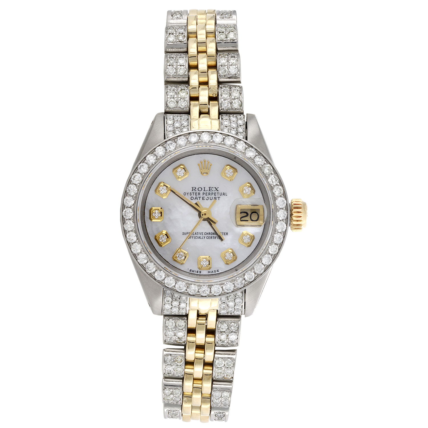 Womens Rolex Diamond Watch MOP Dial 6917 DateJust Two Tone Jubilee Band 