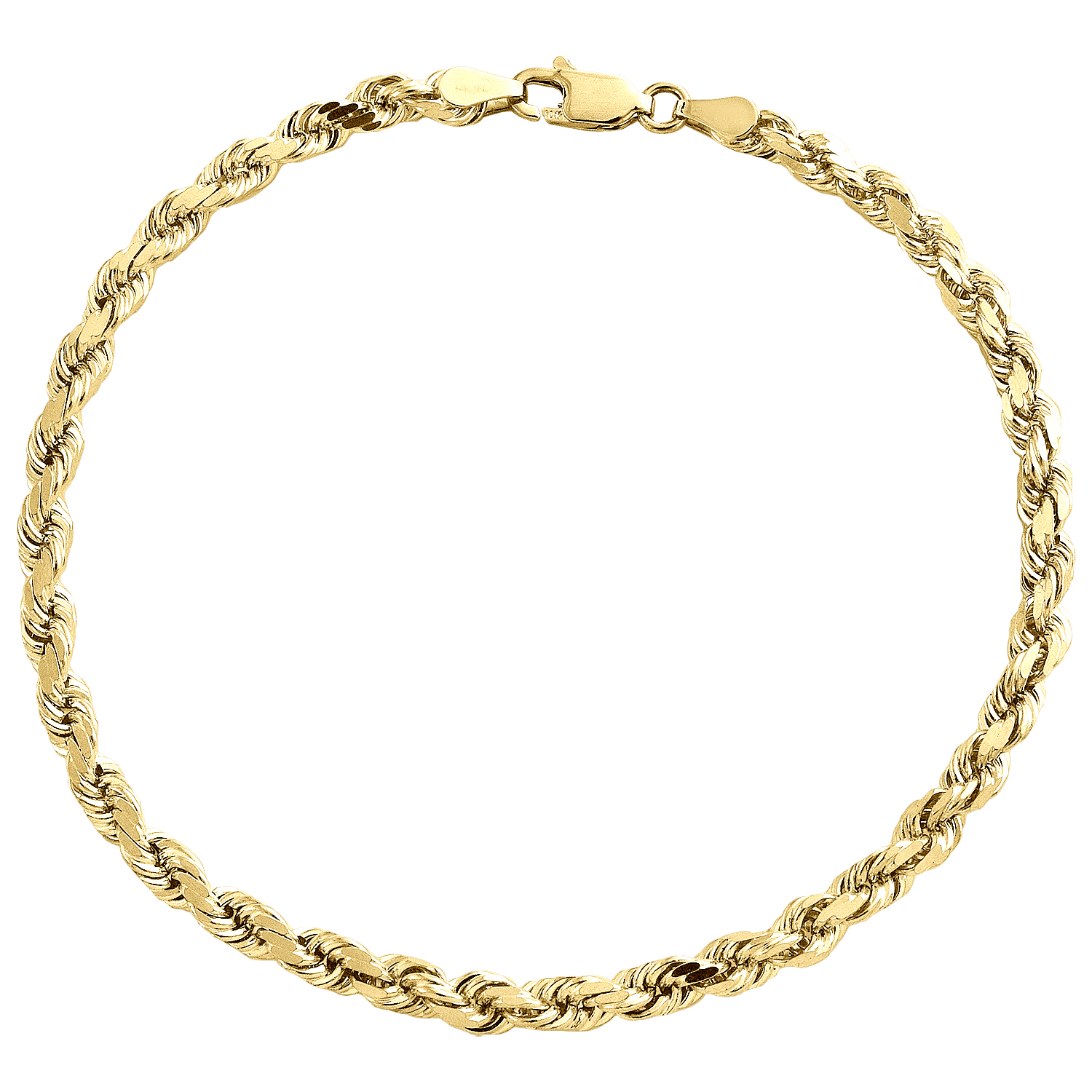 14K Yellow Gold 4mm Solid Diamond Cut Rope Link Bracelet Lobster Clasp ...