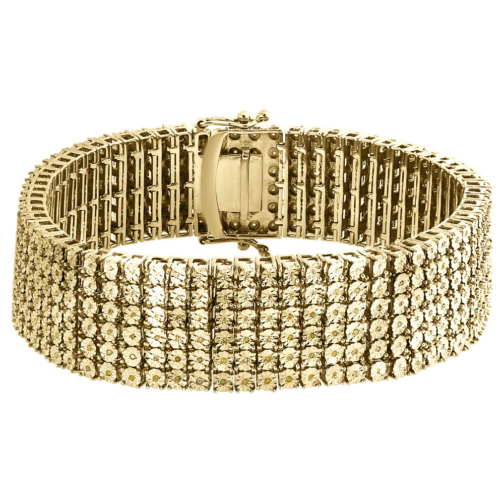 ◆めん◆ Mens Yellow Diamond 6 Row Tennis Bracelet Yellow Finish Sterling