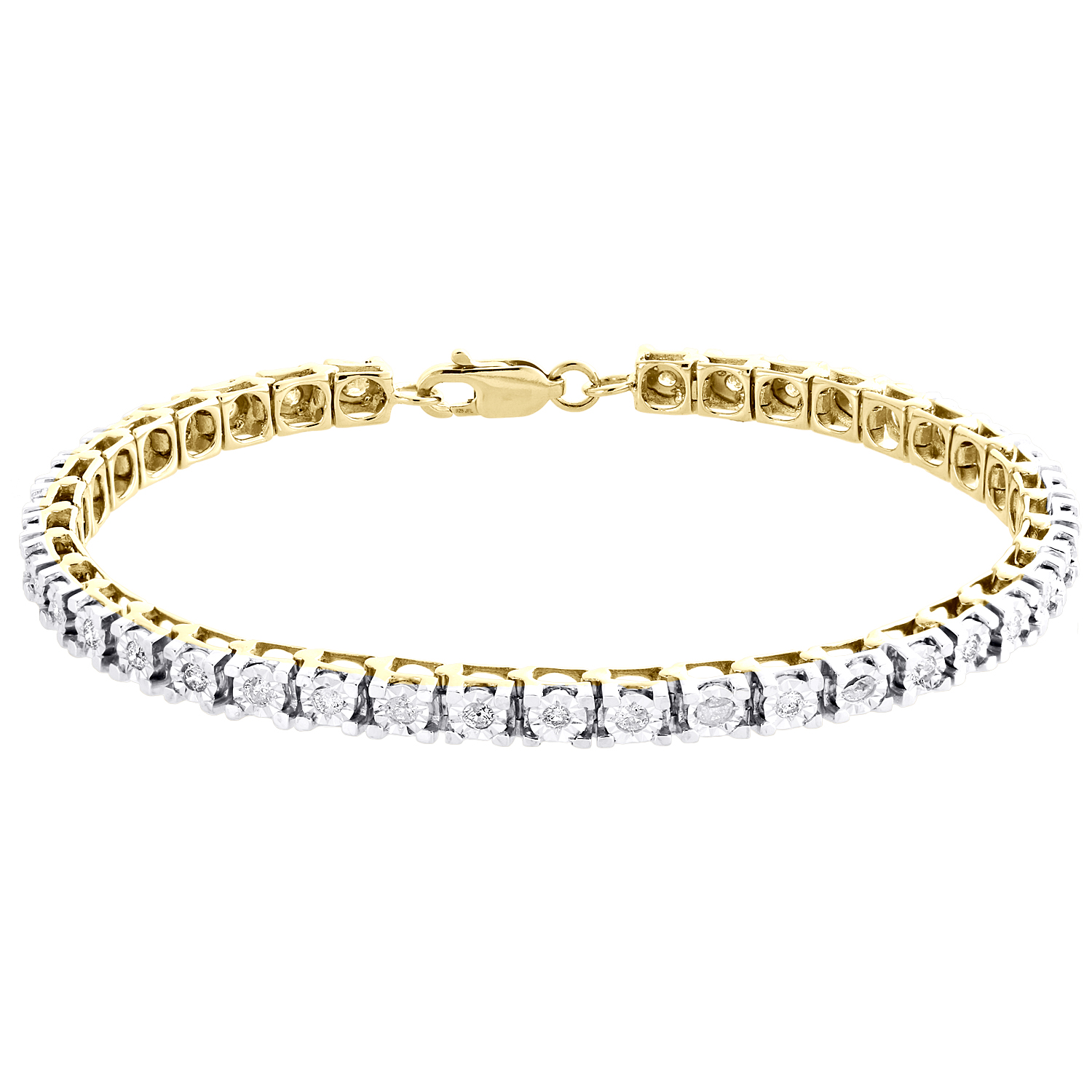 1 Row Real Diamond Tennis Bracelet Miracle Set Yellow Sterling Silver 7 ...