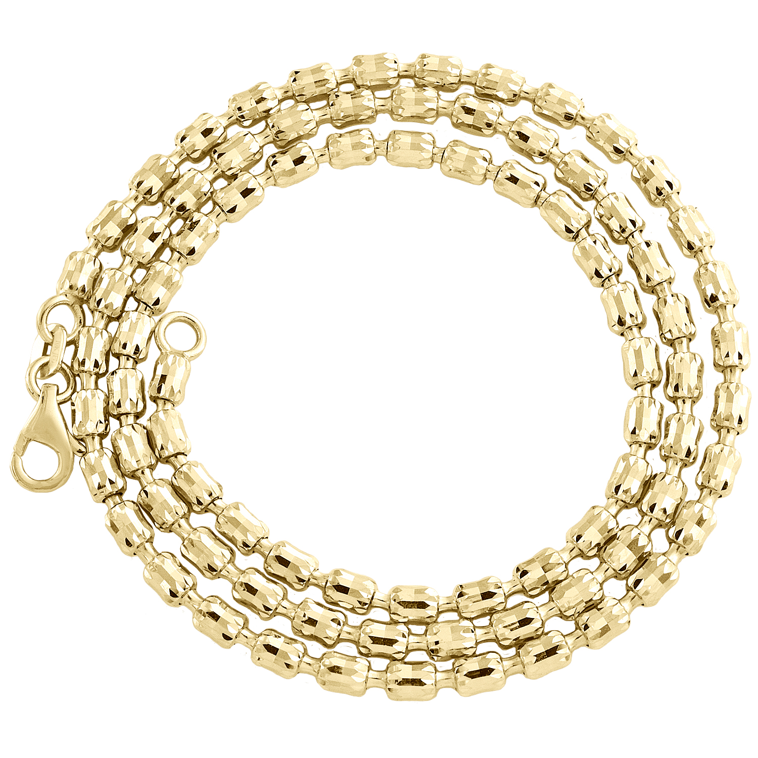 10K Yellow Gold 2.65mm Barrel Crystal Cut Italian Bead Chain Necklace
