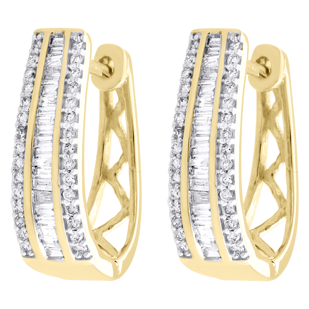 LADIES HUGGIES EARRINGS 0.50CT BAGUETTE DIAMOND 10K YELLOW GOLD LADIES HUGGIES EARRINGS 0.50CT BAGUETTE DIAMOND 10K YELLOW GOLD