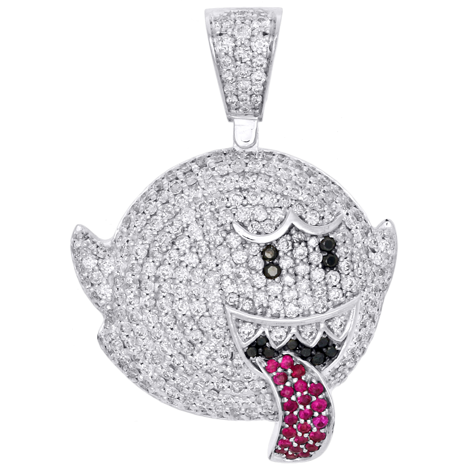 10K White Gold Ruby & Diamond Custom Mario Ghost Boo Pendant