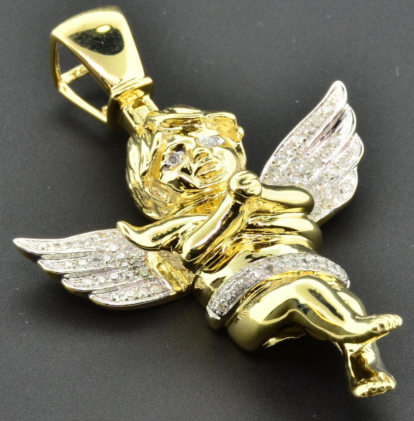Genuine Diamond Mini Angel Pendant 10K Yellow Gold 2.02 Inch Charm 0.45 Ct | eBay