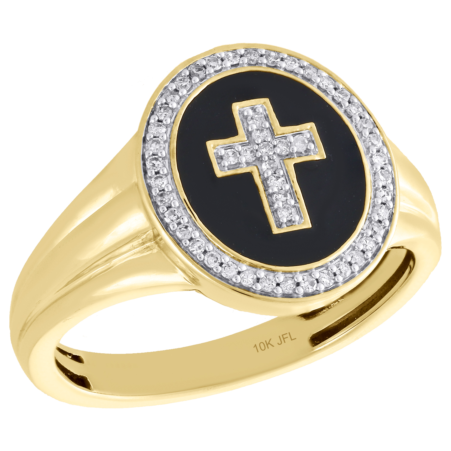 10K Yellow Gold Round Diamond Cross Crucifix Statement Pinky Ring Band