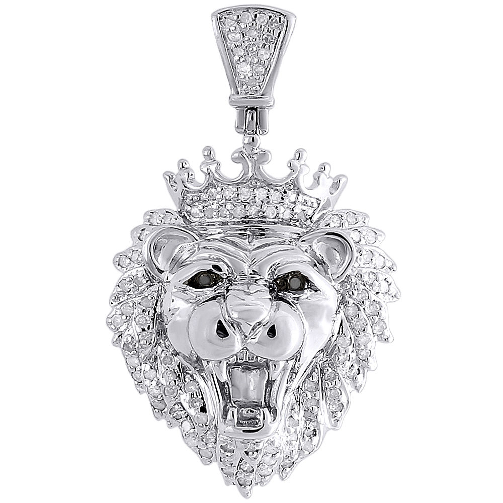 Diamond Mini King Crown Lion Head Pendant 925 Sterling