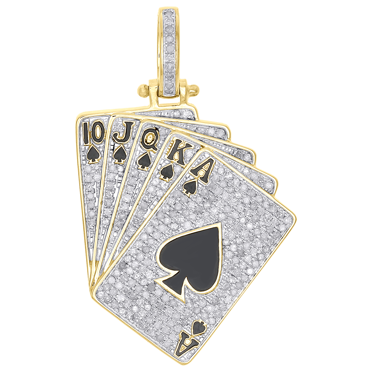 14K Yellow Gold Diamond Poker Spades Royal Flush Pendant 1.85" Charm 1.33 CT. eBay