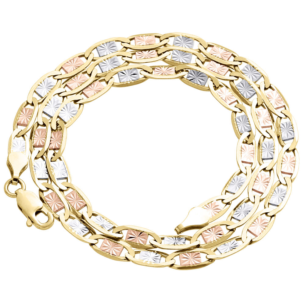 10K Solide Tri Gelb Rosé Weißgold 1,5mm Valentino Kette