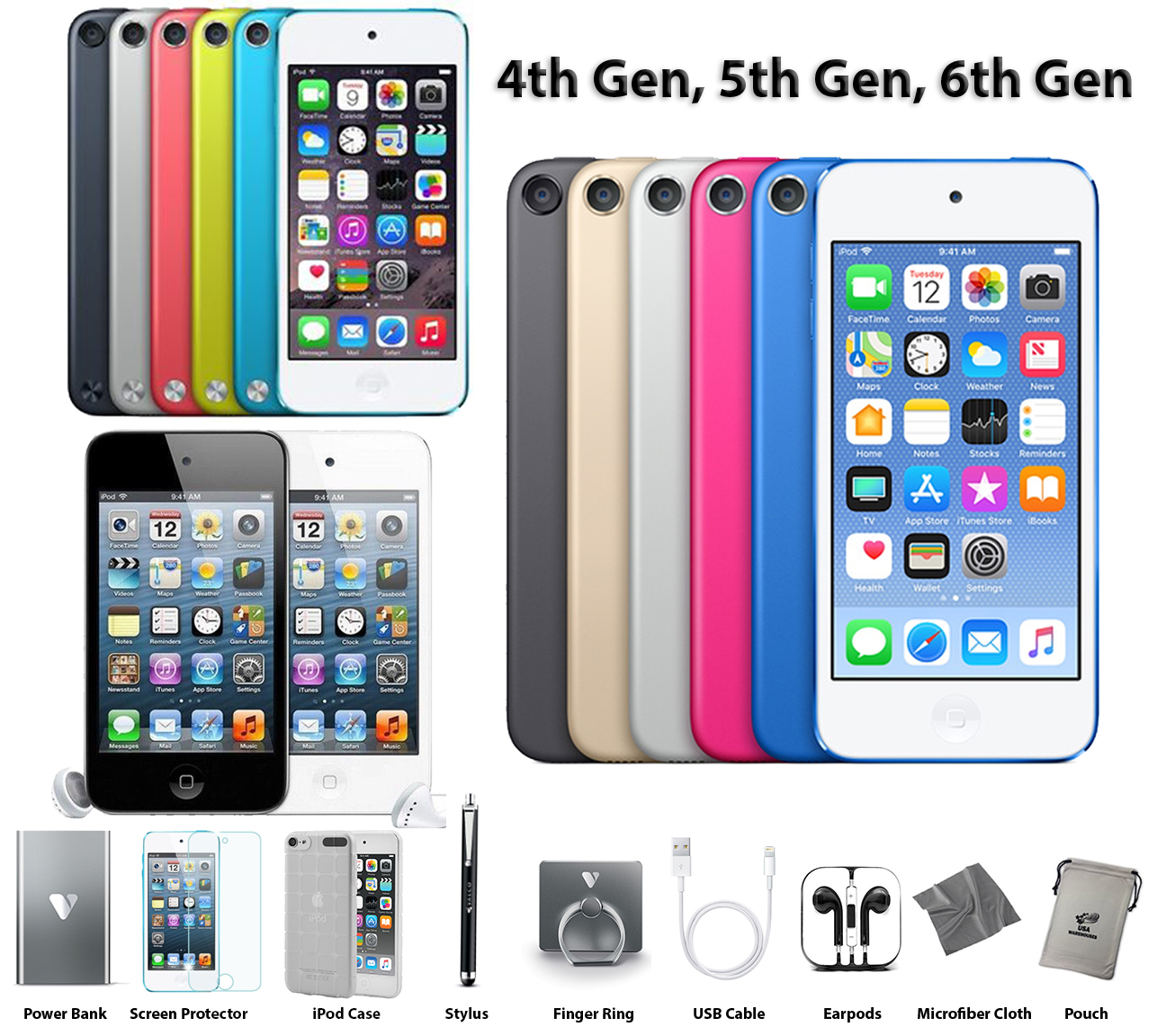 Details about Apple iPod Touch 4th 5th 6th Gen 8GB, 16GB, 32GB, 64GB 128GB  + lot ACCESSORIES